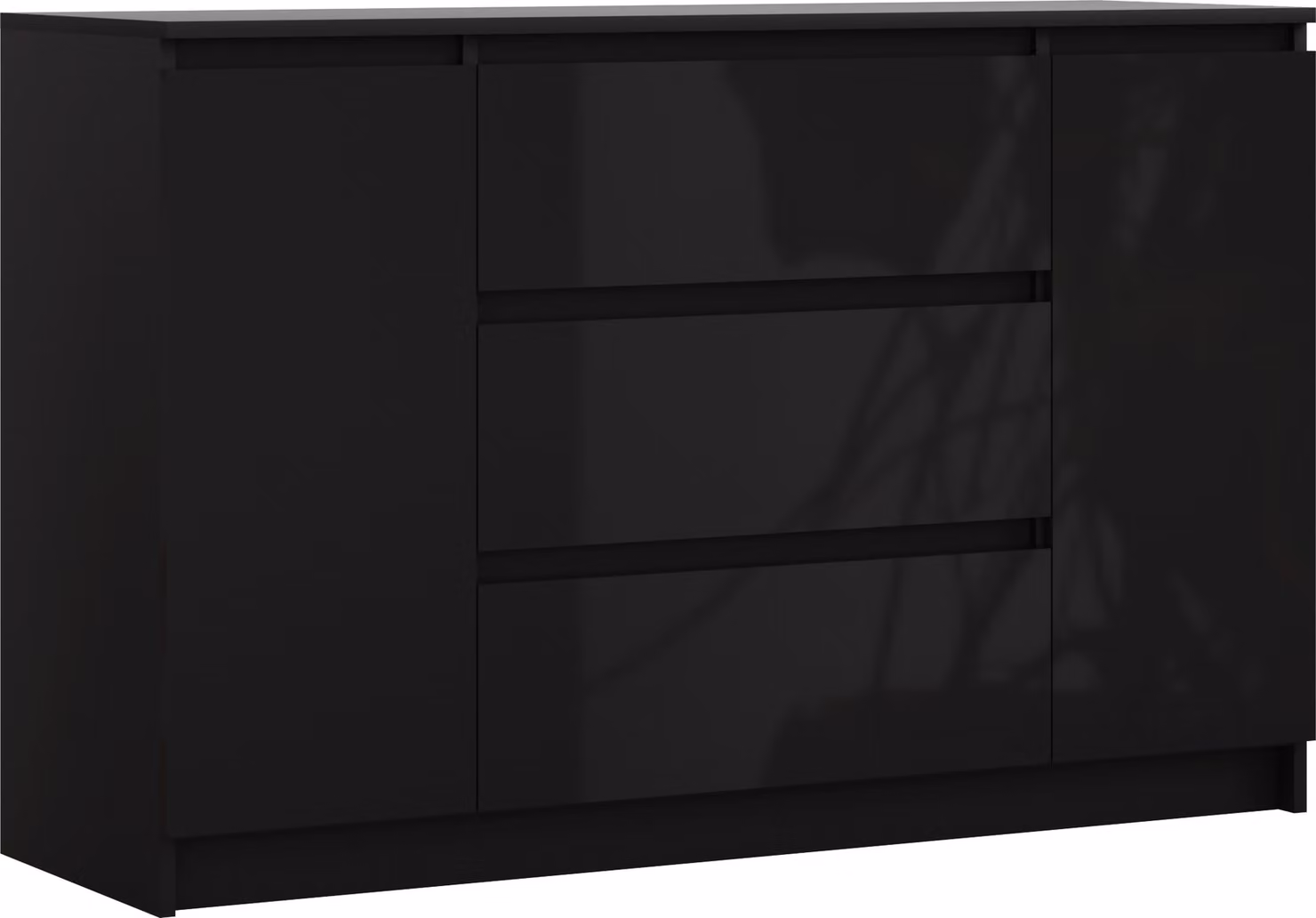 Cassettiera, nero opaco, nero lucido, 120 x 39 x 78 cm, 2 ante, 3 cassetti
