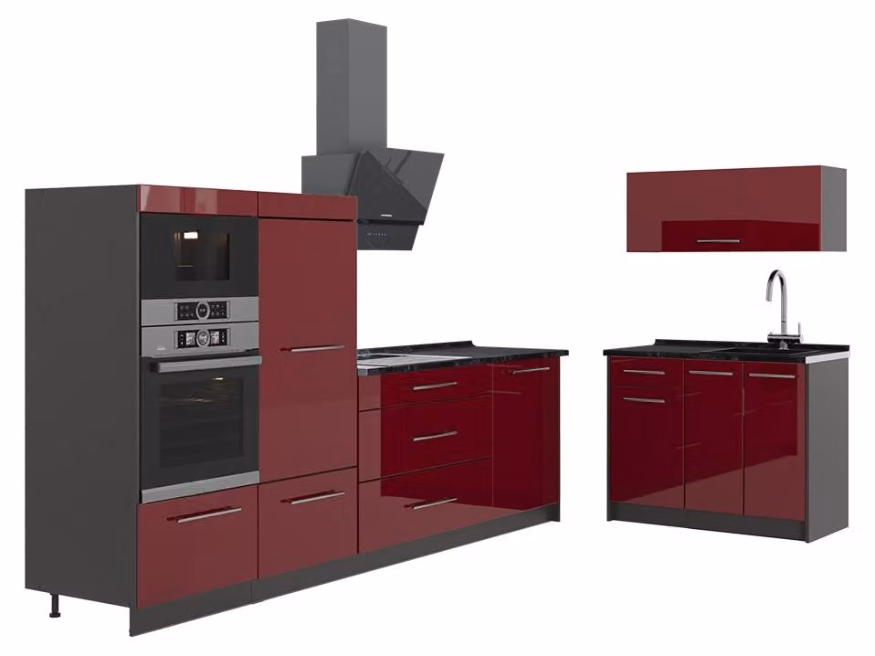Cucina Vicco Fame-Line Bordeaux lucido/Antracite 380 cm, PL Antracite, Model 64072