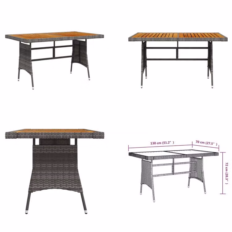 vidaXL Tavolo da giardino grigio 130x70x72 cm in poly rattan e legno massello di acacia - Tavolo da giardino - Tavoli da giardino - Tavolo da patio - Mobili da giardino