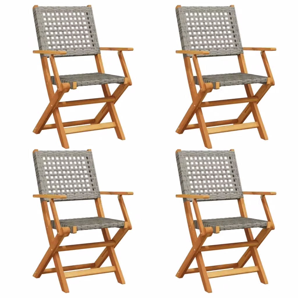 Set di 4 sedie pieghevoli vidaXL in polyrattan grigio e legno di acacia con braccioli – 2