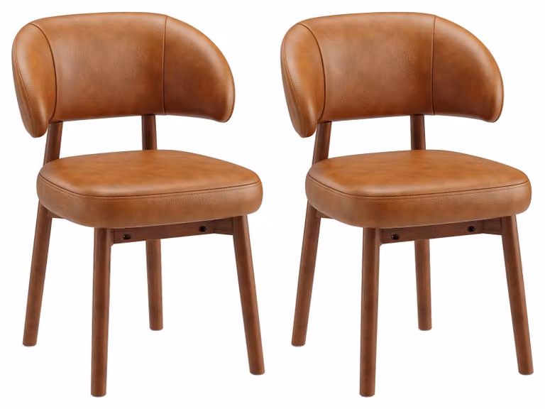 Set di 2 sedie da pranzo in ecopelle, con schienale extra-large curvo e avvolgente, seduta imbottita e struttura in legno con piedini antiscivolo