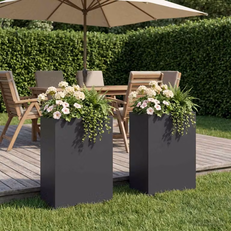 Set di 2 vasi da giardino vidaXL in metallo, colore nero o antracite, L 50 cm x P 40 cm x H 75 cm