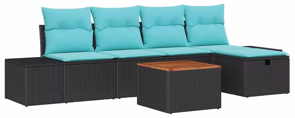 Set da giardino composto da 6 pezzi, colore nero, realizzato in rattan sintetico