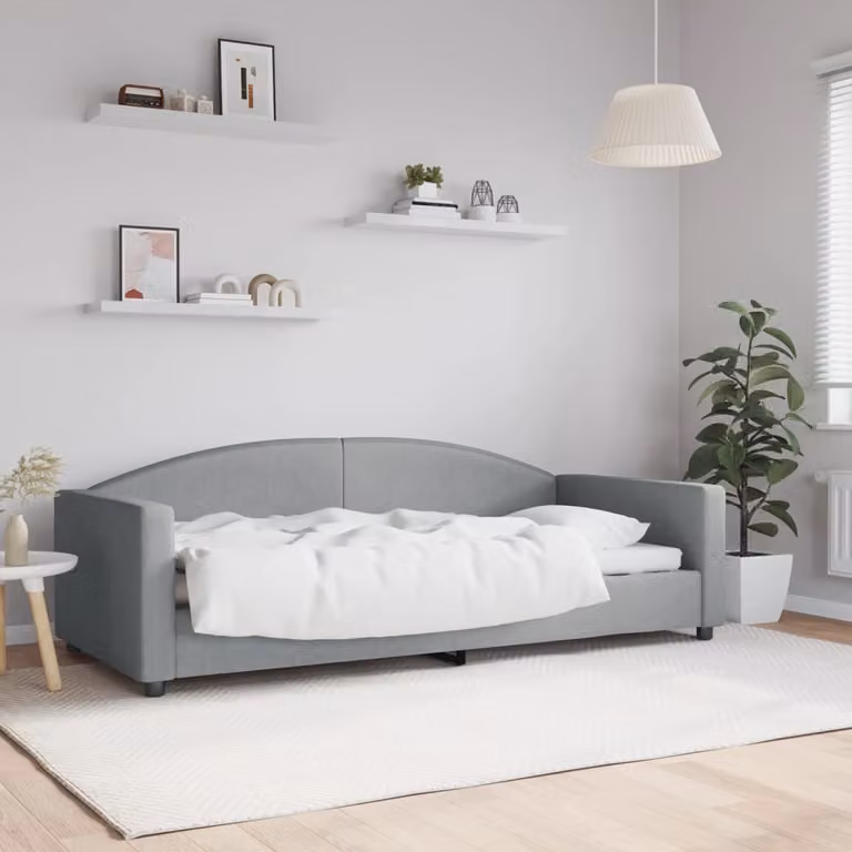 Letto da giorno vidaXL in tessuto grigio con struttura in legno e metallo, L/P/H: 200 x 90 x 75 cm