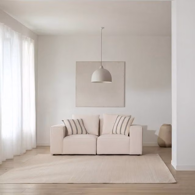 Divano Banak beige in tessuto con cuscini coordinati L/P/H: 200 x 80 cm