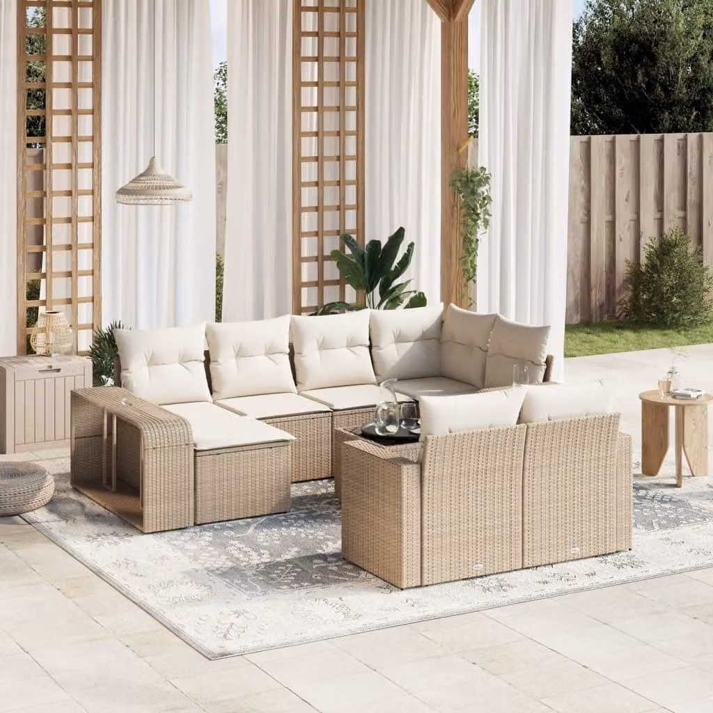 Maison Exclusive - Set Divani da Giardino 11 pz con Cuscini Beige in Polyrattan