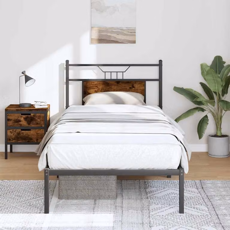 vidaXL Giroletto senza Materasso in Rovere Fumo e Metallo, L/P/H: 90 x 190 cm