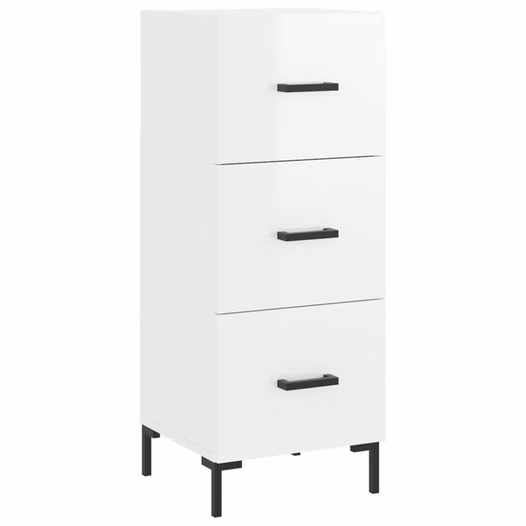 Credenza Bianco Lucido 34,5x34x90 cm in Legno Multistrato