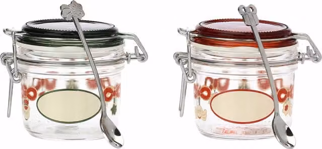 Set di 2 barattoli in vetro trasparente e 2 cucchiaini Magico Natale con decorazione floreale Thun