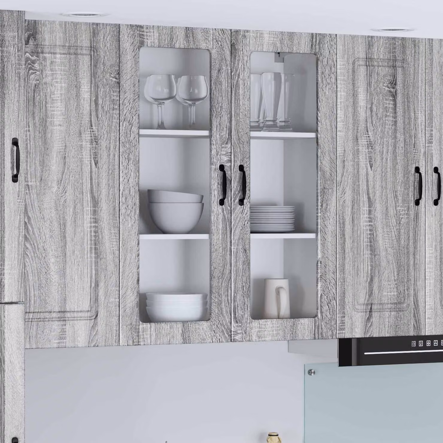 Mobile da parete LUCCA vidaXL in legno e vetro, Grigio Sonoma, L 80 x P 31 x H 100 cm