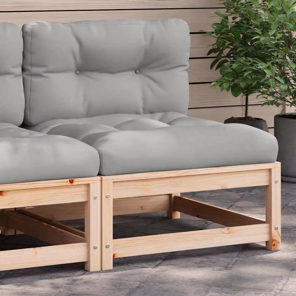 vidaXL Divano da giardino senza braccioli in legno massello di pino con cuscini marroni e grigi