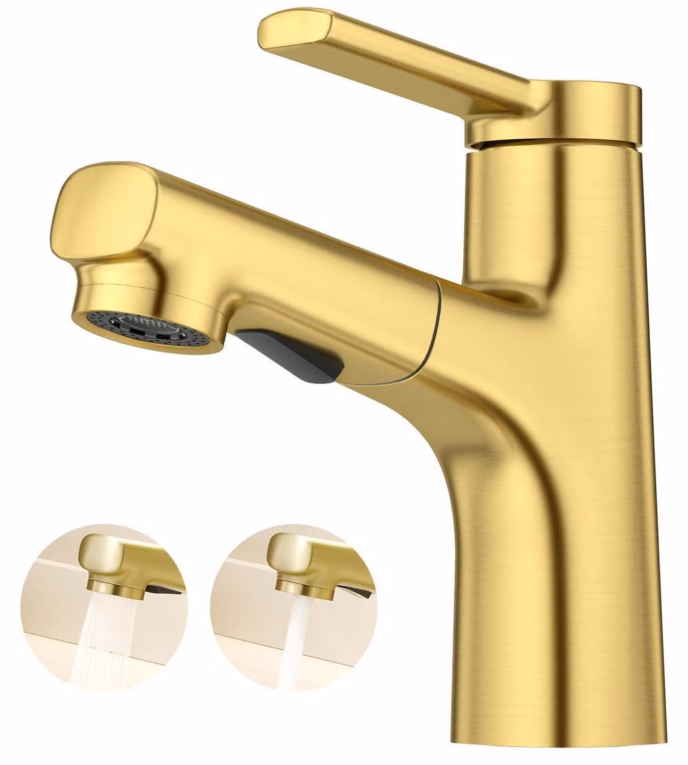 Miscelatore per lavabo da bagno con doccetta estraibile, monocomando, finitura in zirconio dorato spazzolato