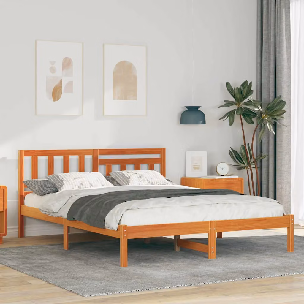 Struttura del letto moderna vidaXL in pino massello marrone cerato L/P: 150 x 200 cm – 1