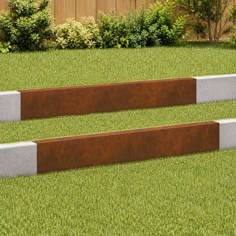 Set di 2 profili di copertura per giardino vidaXL in acciaio, colore marrone, L: 100 cm, H: 15 cm, P: 5 cm