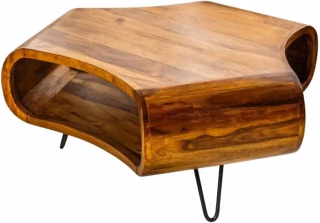 Tavolino basso NERA MEUBLORAMA in legno di Sheesham marrone con piedi in metallo nero stile industriale L: 90 cm – 1