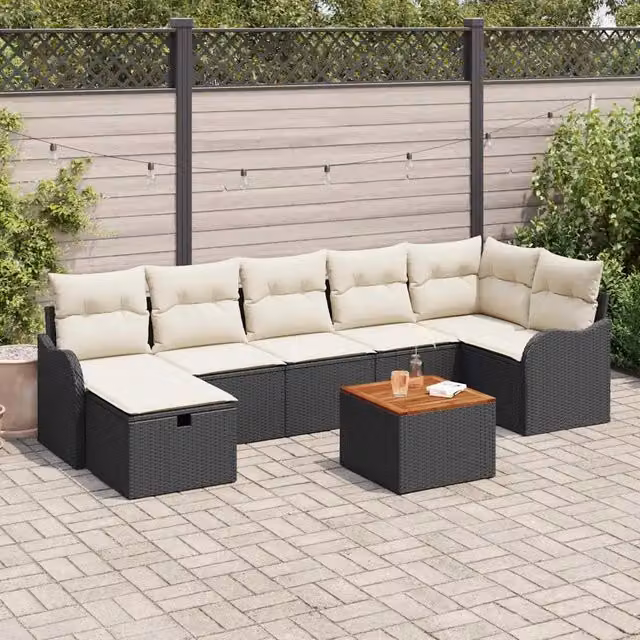 Set Divano da Giardino 8 pz Nero polyrattan 3359488