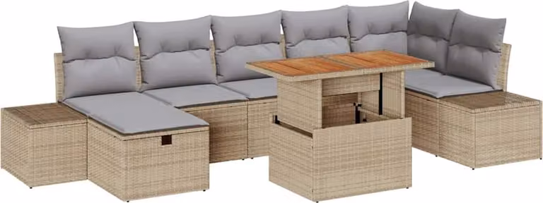 Set Divano da Giardino 8 pcs Beige polyrattan