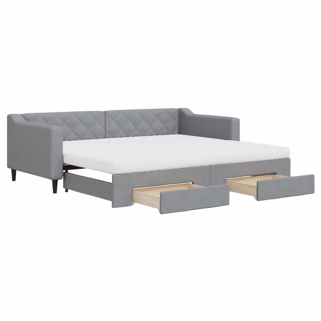 Divano Letto Estraibile con Cassetti vidaXL Grigio Chiaro in Tessuto per Soggiorno e Camera da Letto 90x200 cm – 2