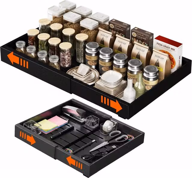 Cassetto Estensibile Universale Avilia Home in Metallo Nero per Cucina, Bagno o Ufficio
