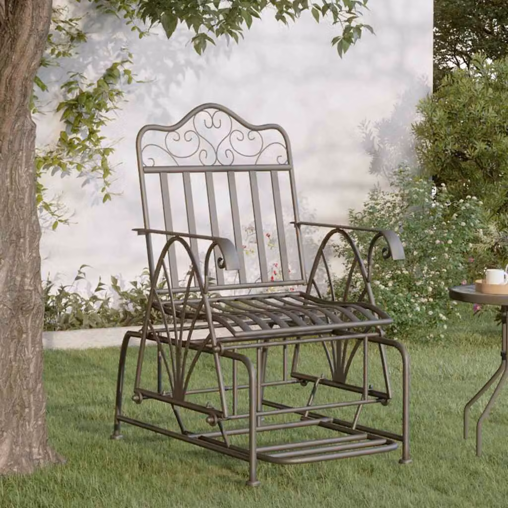 Panca Glider vidaXL in acciaio nero per giardino con braccioli