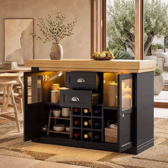 Tavolo Allungabile REDOM con Piano Girevole 360 e Spazio Contenitore in MDF Nero