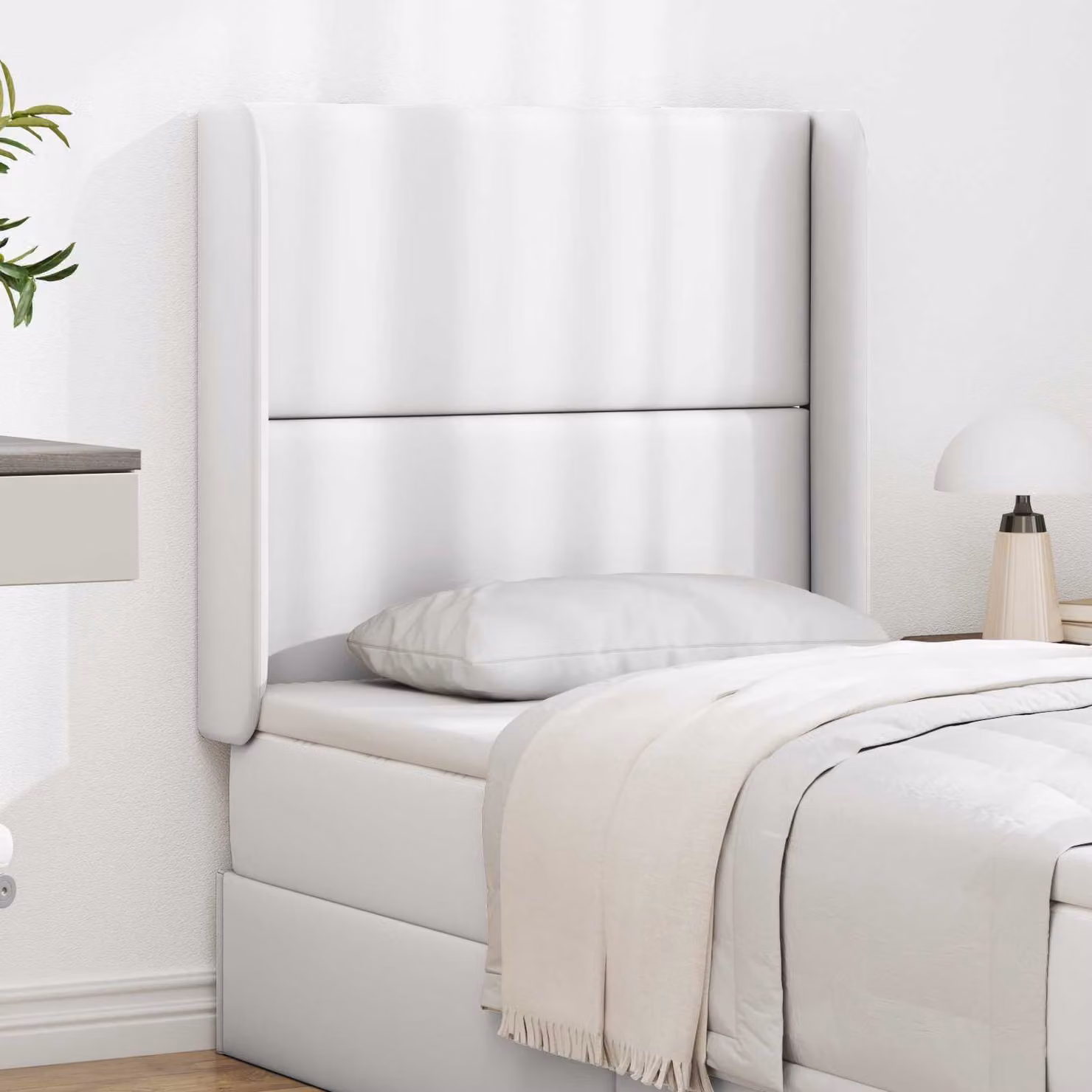 vidaXL Testata del Letto Imbottita in Finta Pelle Bianca con Pannello in Legno e Schiuma L/P/H: 185 x 80 x 16 cm