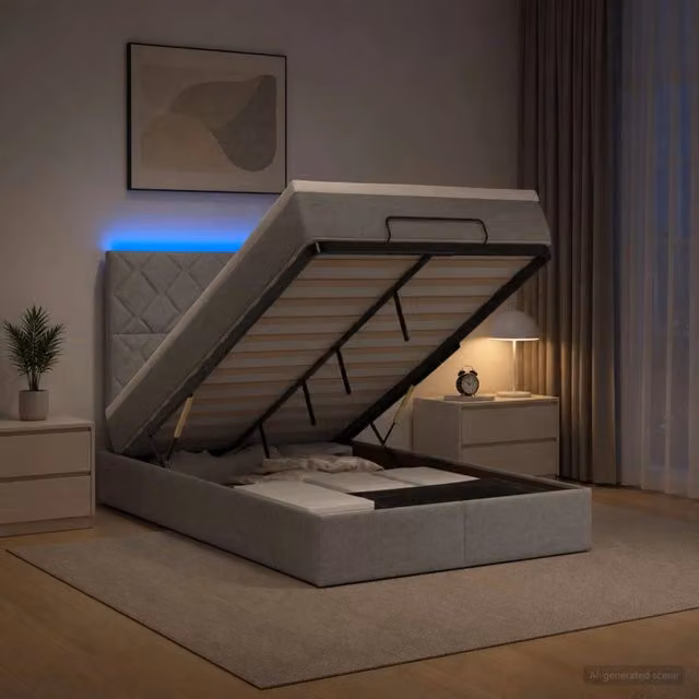 Letto Ottomano con Materasso Ibrido e Illuminazione LED vidaXL Grigio e Bianco L/P/H: 203 x 120 x 88 cm