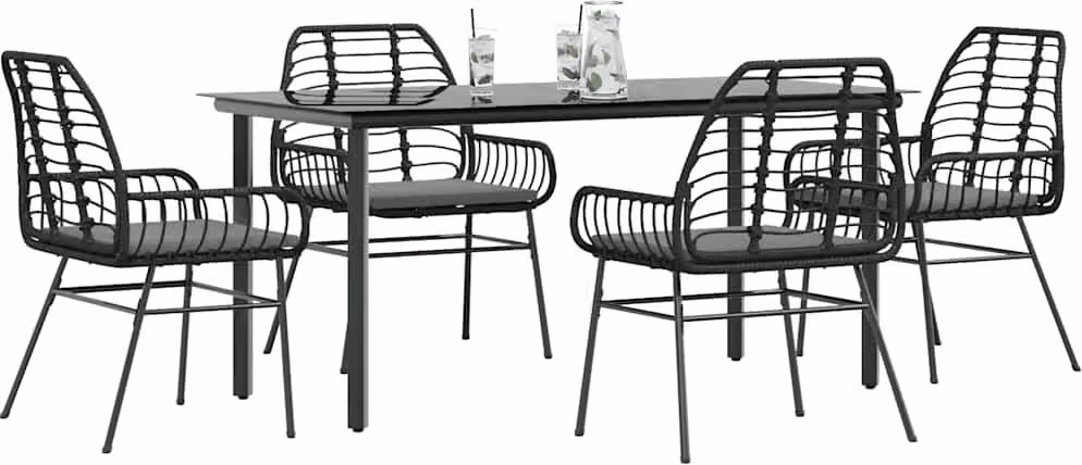 Maison Exclusive - Set da Pranzo da Giardino con Cuscini 5 pz Polyrattan Vetro
