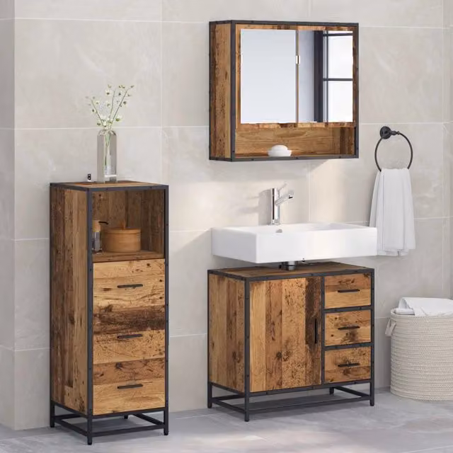 Set di mobili per il bagno 3 pz Legno vecchio 65 x 33 x 60 cm 3402332