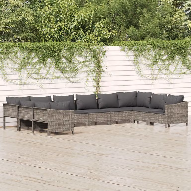 Set di divani da giardino vidaXL a forma di L con cuscini in schiuma e struttura in metallo grigio