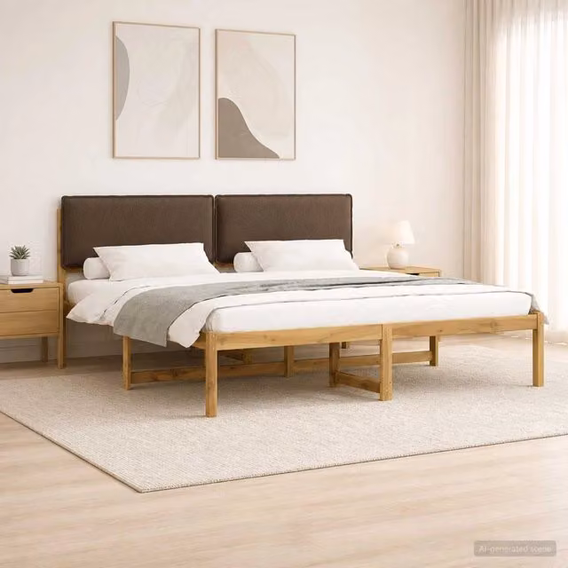 Letto con Testiera Rivestita Bianco lavato e taupe 180 x 200 cm 3405094