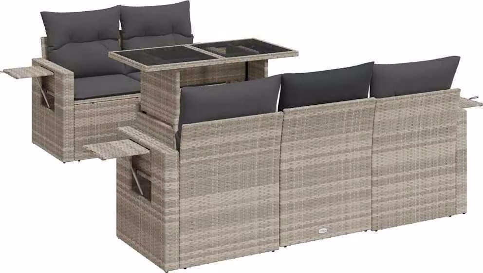 Set Divano da Giardino 6pz con Cuscini Grigio Chiaro Polyrattan