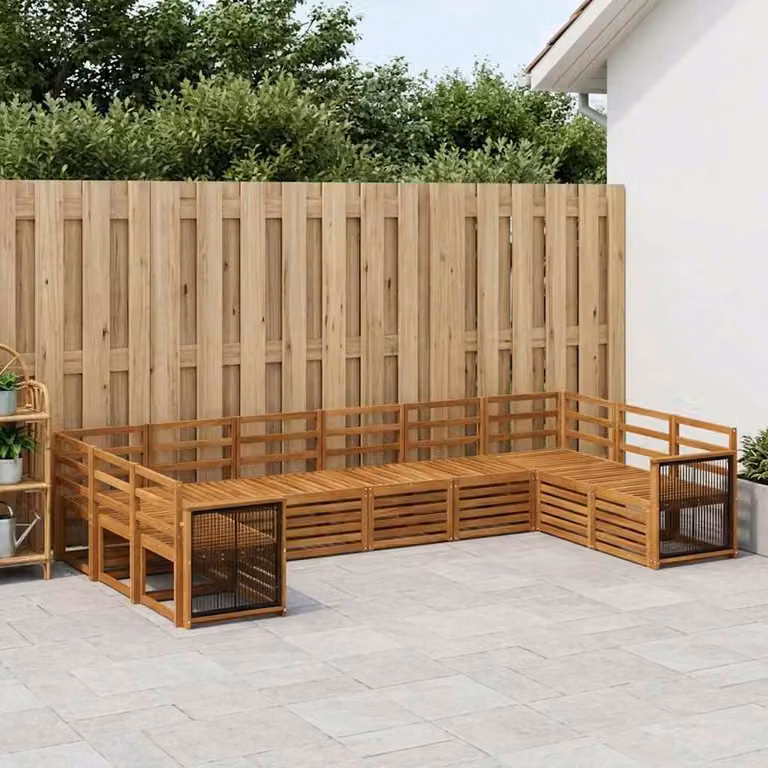 Set di divani da esterno vidaXL a forma di L in legno di acacia massello marrone con cuscini inclusi
