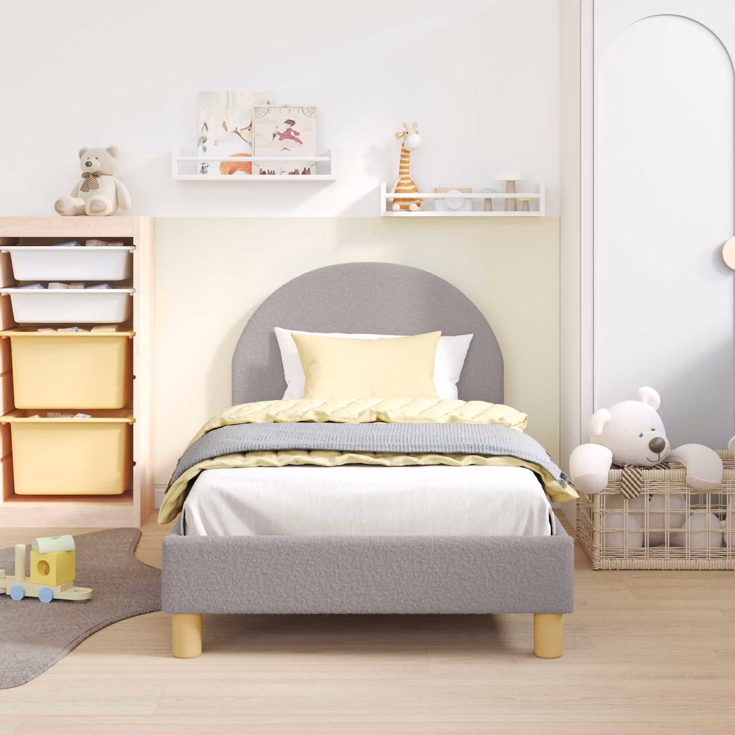 vidaXL Letto per bambini moderno in tessuto bouclé grigio, L/P/H: 160 x 80 x 84 cm