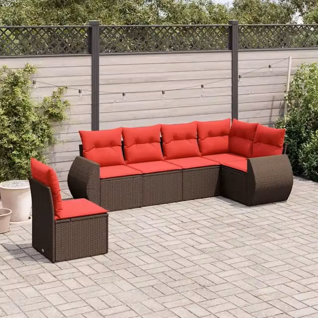 Set di Divani da Giardino a L vidaXL in Polyrattan Marrone con Cuscini e Struttura in Acciaio