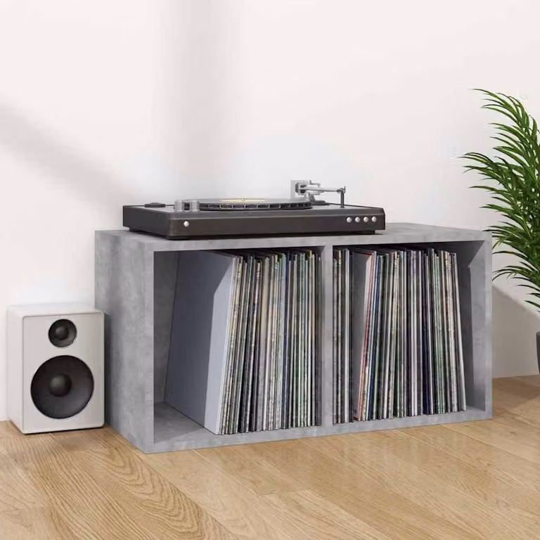vidaXL Contenitore per Vinili in Multistrato Grigio Cemento L: 71 cm, P: 34 cm, H: 36 cm