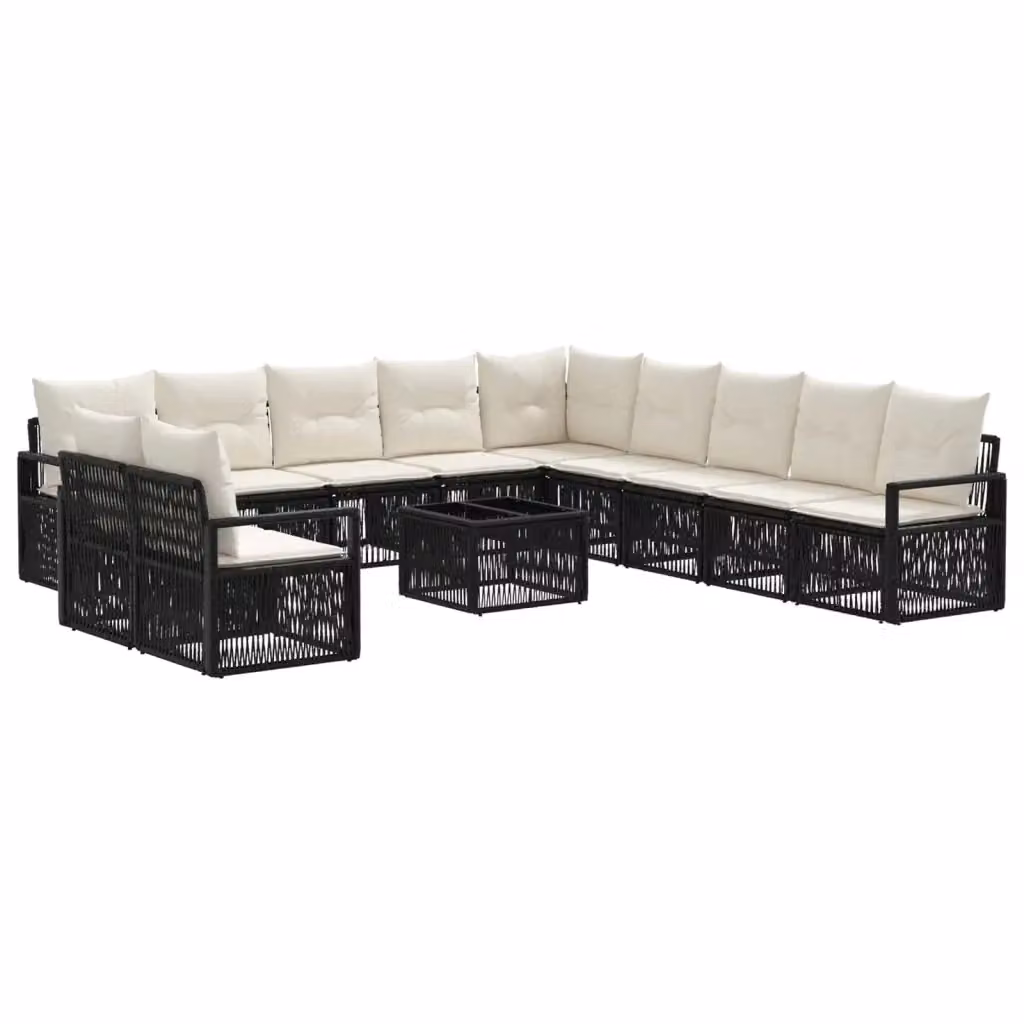 Set Divano da Giardino Moderno vidaXL a Forma a U con Cuscini e Tavolino Nero – 2