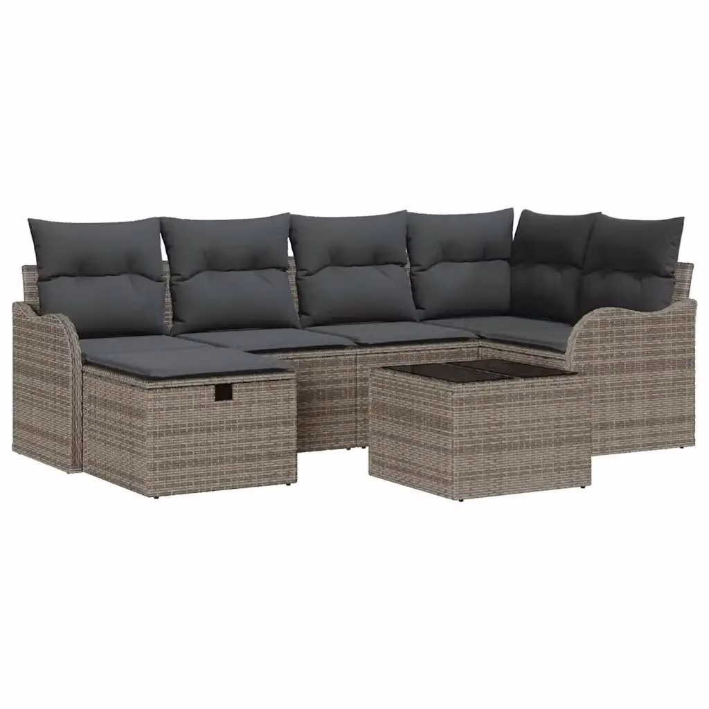 Set Divano da Giardino vidaXL a Forma di L in Poly Rattan Grigio con Cuscini e Tavolino da Esterno – 2