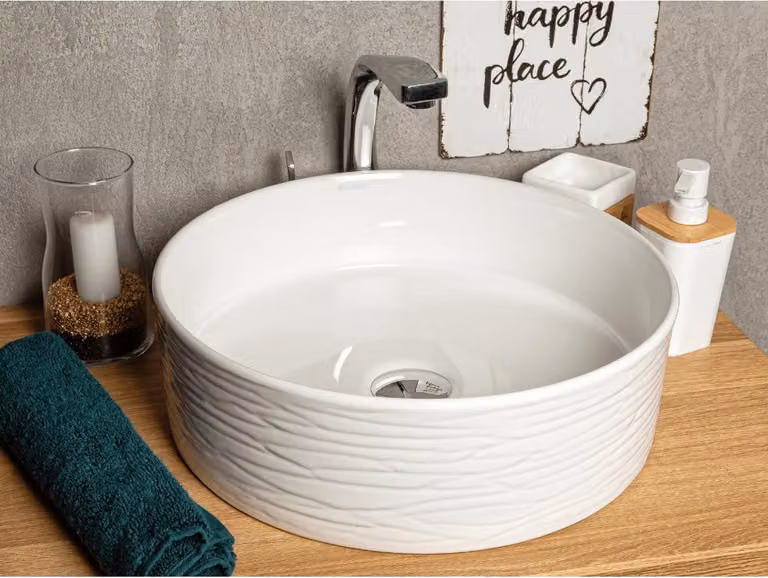 Kerra | Lavabo - Lavabo da appoggio Kr-74 - 40X13 Cm - Bianco lucido - Design moderno - Compatto ed elegante