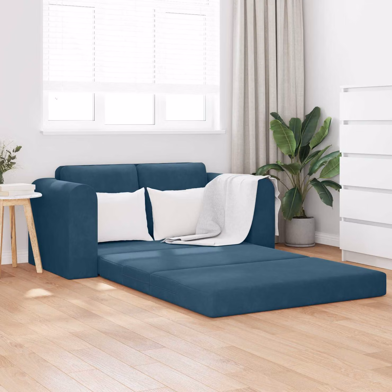 Divano letto vidaXL in velluto blu, stile minimalista, L: 148 cm, P: 71 cm, H: 83 cm
