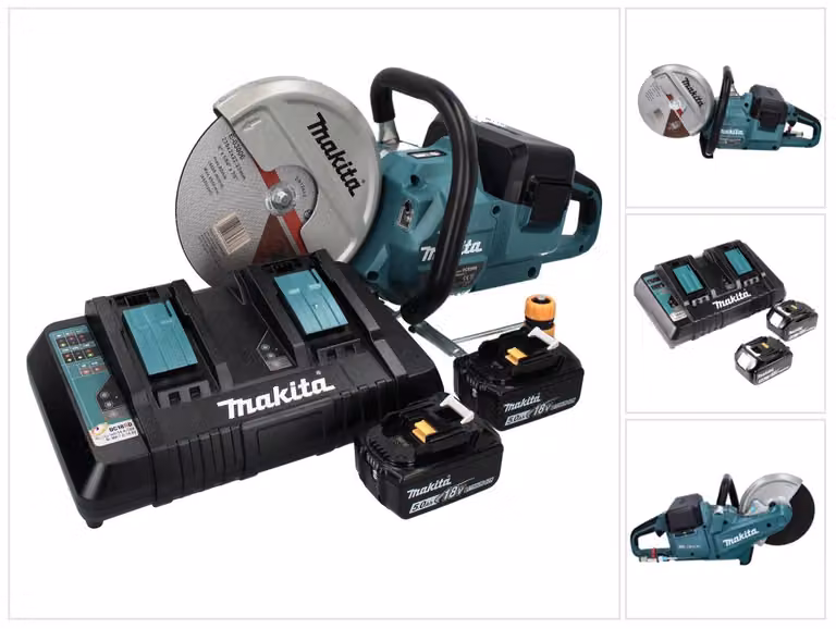 Tagliasmerigliatrice a batteria Makita DCE 090 PT2X1 36 V (2x 18 V) 230 mm Brushless + 2 batterie da 5,0 Ah + doppio caricabatterie
