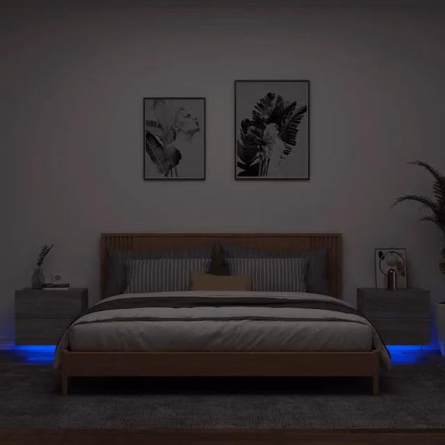 Set di 2 Comodini da Parete Design Mania con Luci LED Integrate Grigio Sonoma