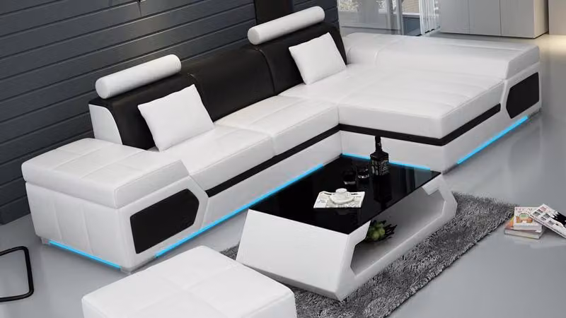 Ledersofa Sofa USB Wohnlandschaft Ecksofa Garnitur Couch Design Garnitur K5013D