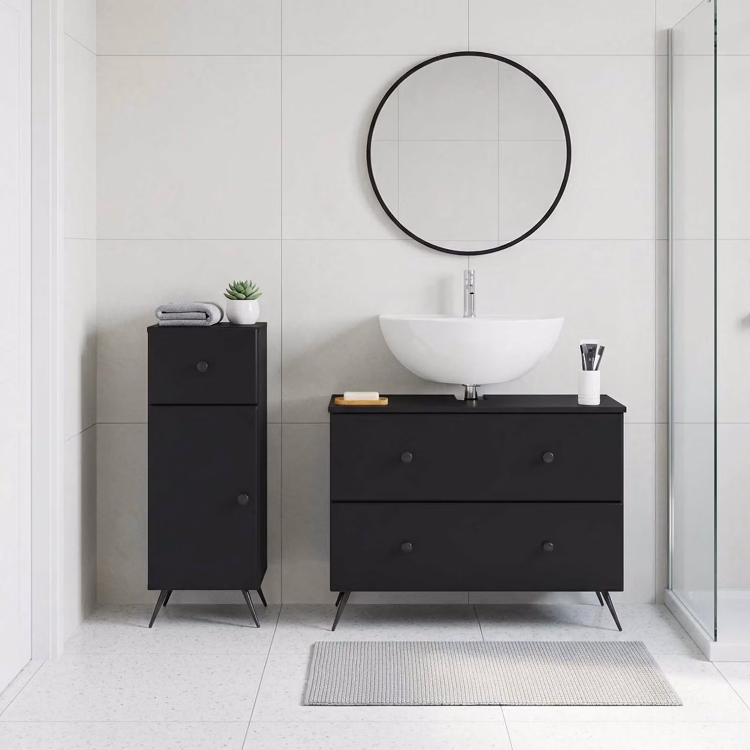 Set di mobili da bagno moderni vidaXL BREDA in MDF nero opaco, 2 pezzi