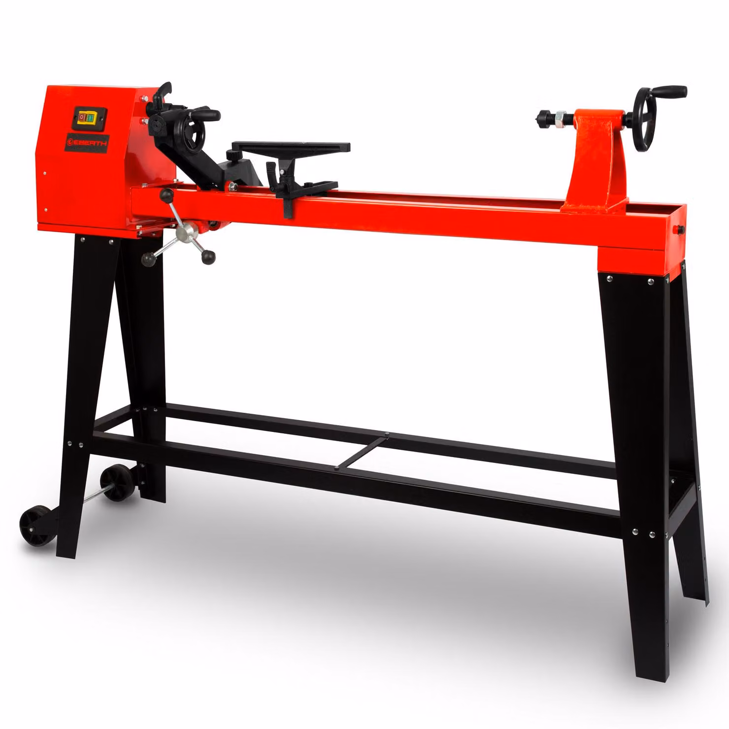 Tornio EBERTH da 550 W per legno con base robusta – apertura tra le punte 1000 mm, diametro di tornitura 350 mm, trasmissione a cinghia a 4 velocità