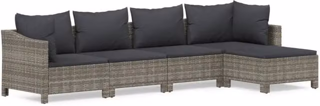 Set Divani da Giardino 5 pz | Set Salotto da Giardino con Cuscini in Polyrattan Grigio