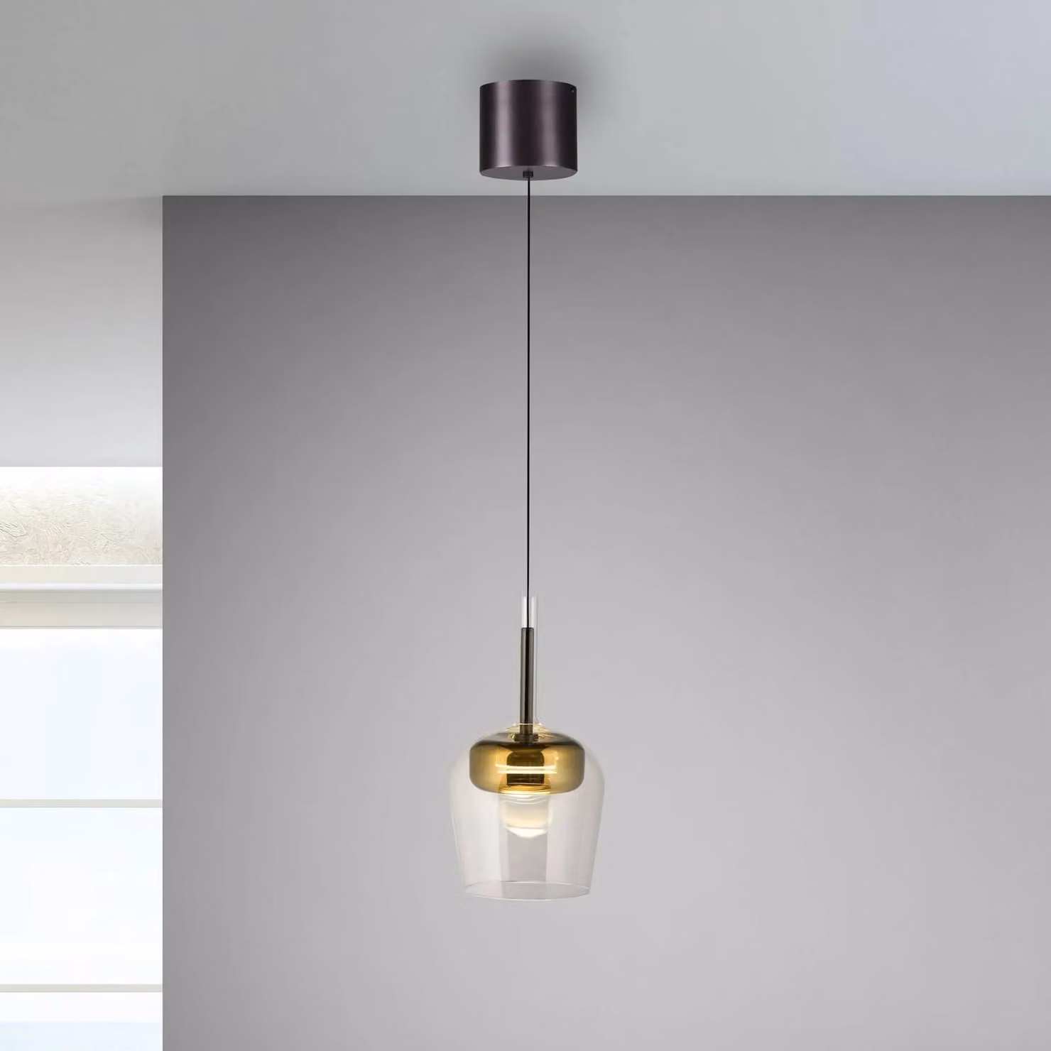 Q-Smart-Home Paul Neuhaus Lampada a sospensione SMART LED Q-Kon color oro Ø 21 cm Q-Kon, dimmerabile, Ottone / Oro, Soggiorno / Sala da pranzo, Vetro, Moderno