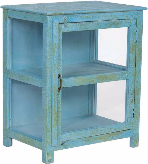 Vetrina in legno blu 67x46x80 cm