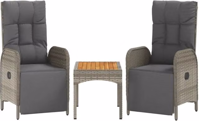 Sedie Reclinabili da Giardino 2 pz | Sedie da Esterno con Tavolo Grigio Polyrattan