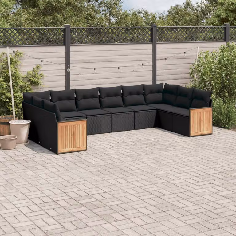 vidaXL Set Divani da Giardino 10 Pezzi in Polyrattan Nero con Cuscini e Struttura in Acciaio Verniciato a Polvere